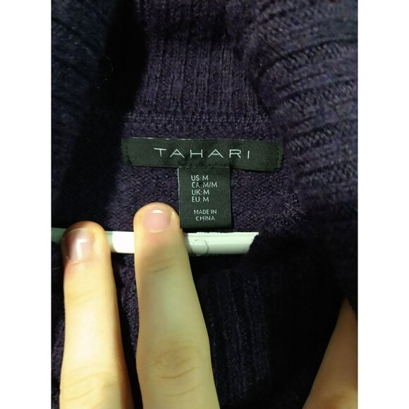 Tahari Sweater Womens Medium Purple Merino Wool Blend Cowl Neck Pullover - Picture 5 of 7